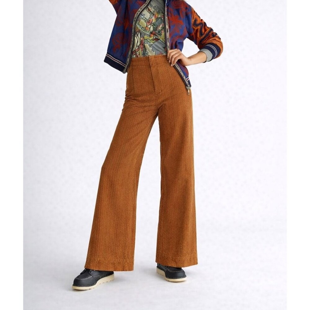 Free People Womens Star Of Wonder Striped Brown Wide-Leg Pants Medium